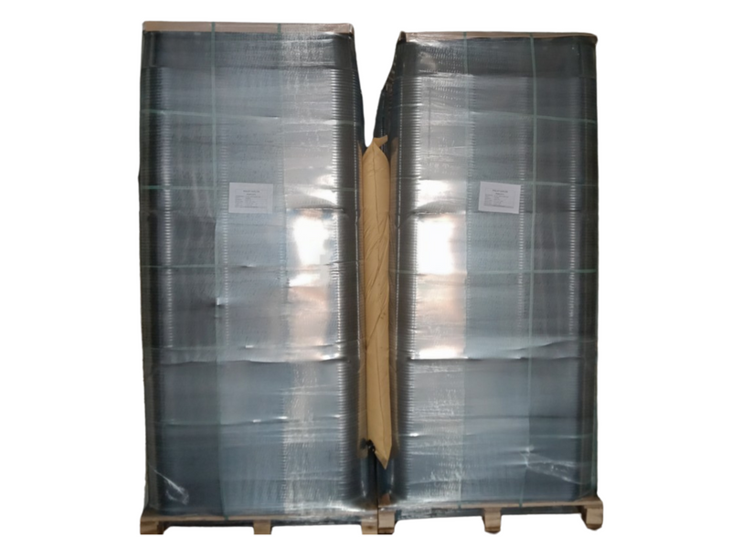 Pallets of Viagrow 3-gallon heavy-duty black pots stacked on top of each other.