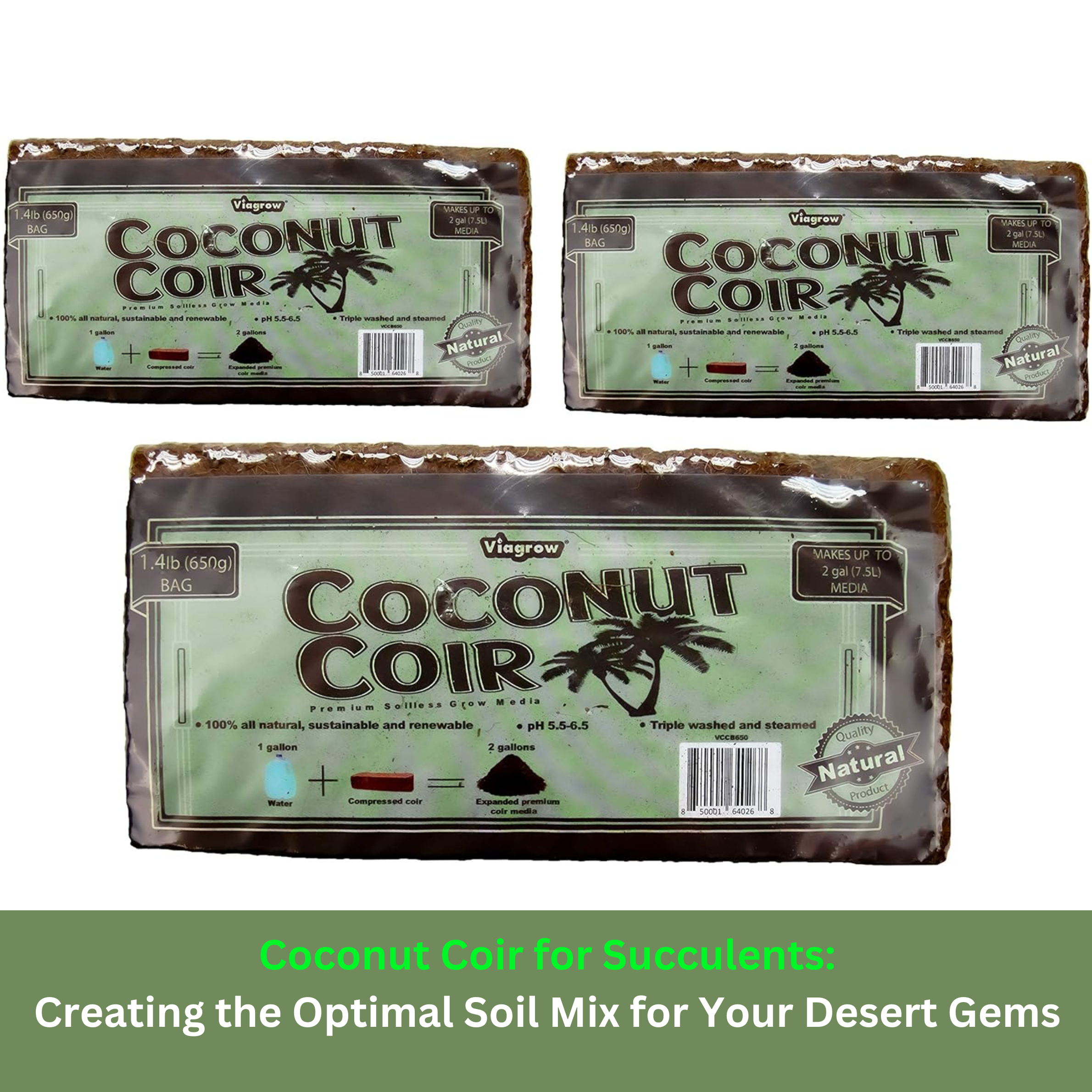 Viagrow 650 g (1.4 lb.) Compressed Coconut Coir Premium Grow Media