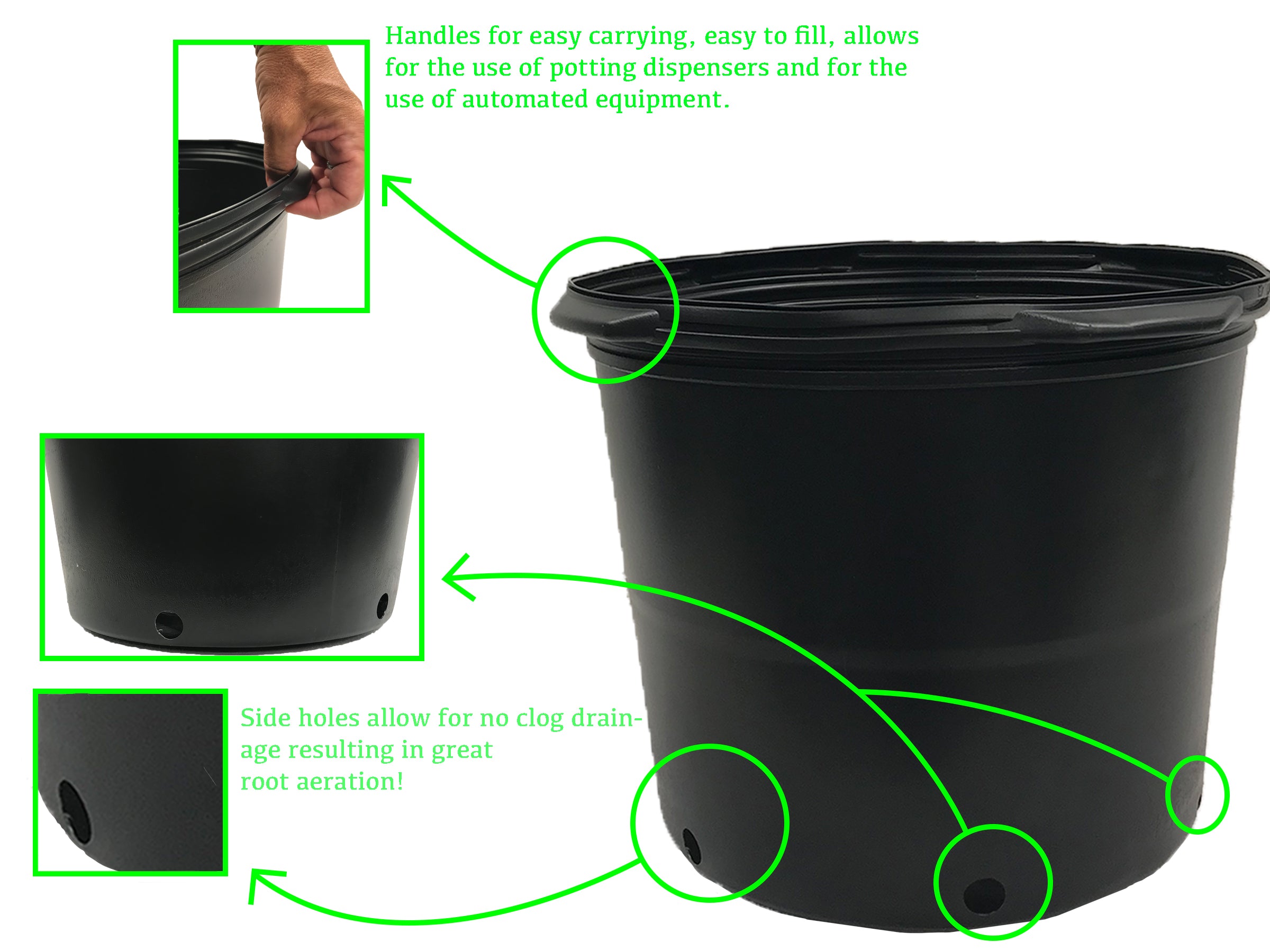 Viagrow 7 gal. Black Indoor/Outdoor Plastic Nursery Pot 