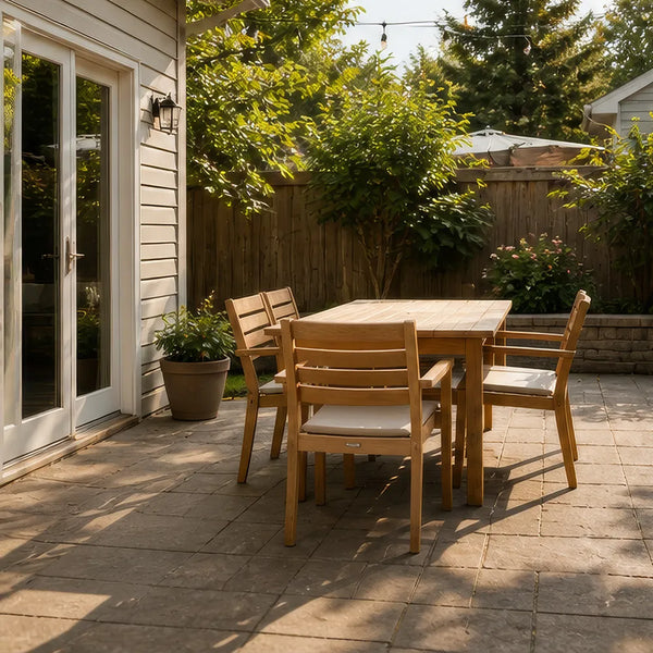 A patio with planted containers