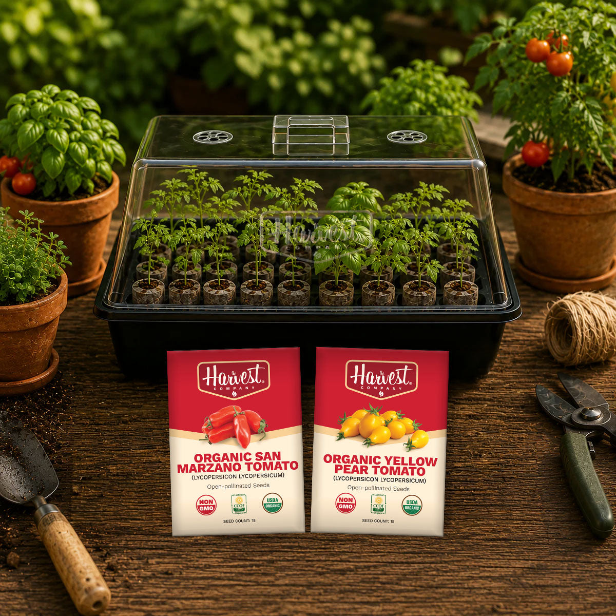 The Harvest Company Tomato Garden Seed Starting Kit | Organic Tomato Seeds with Humidity Dome, Heavy-Duty Tray & Char Coir Coco Coin Insert