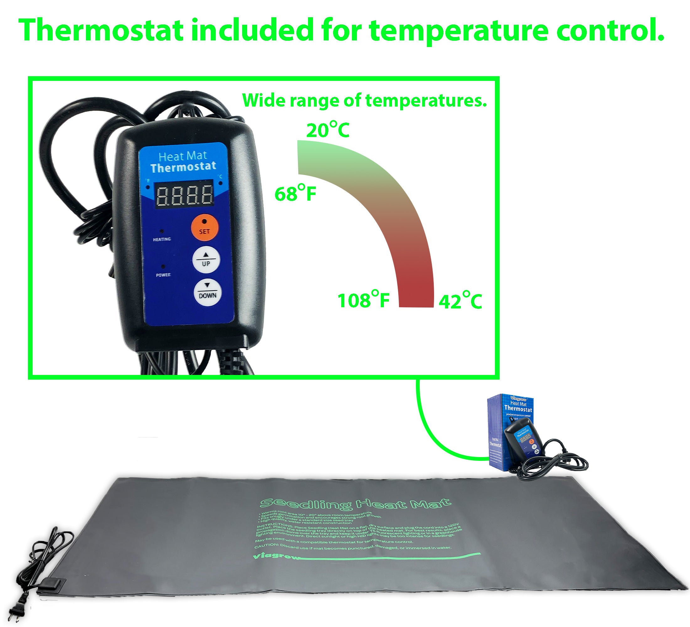 The Harvest Company Quad Tray, MET Standard Heat Mat and Thermostat, 48”20”