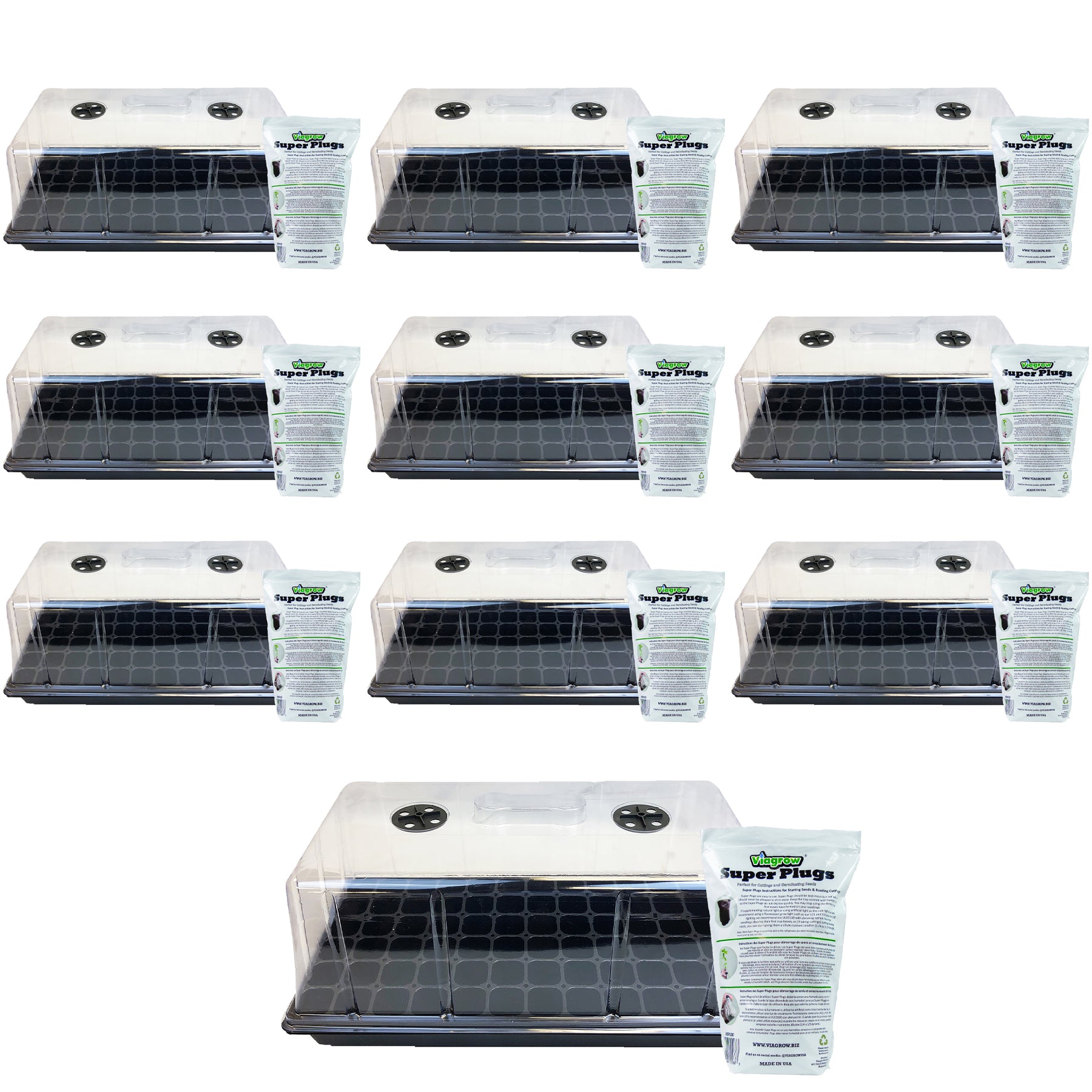 Viagrow Extra-Strength 10 in. x 20 in. Seed Starter Propagation Kit with 7 in. Tall Dome, , 72-Cell Insert and Standard Flat Tray, and Seed Starter Plugs (Packs)