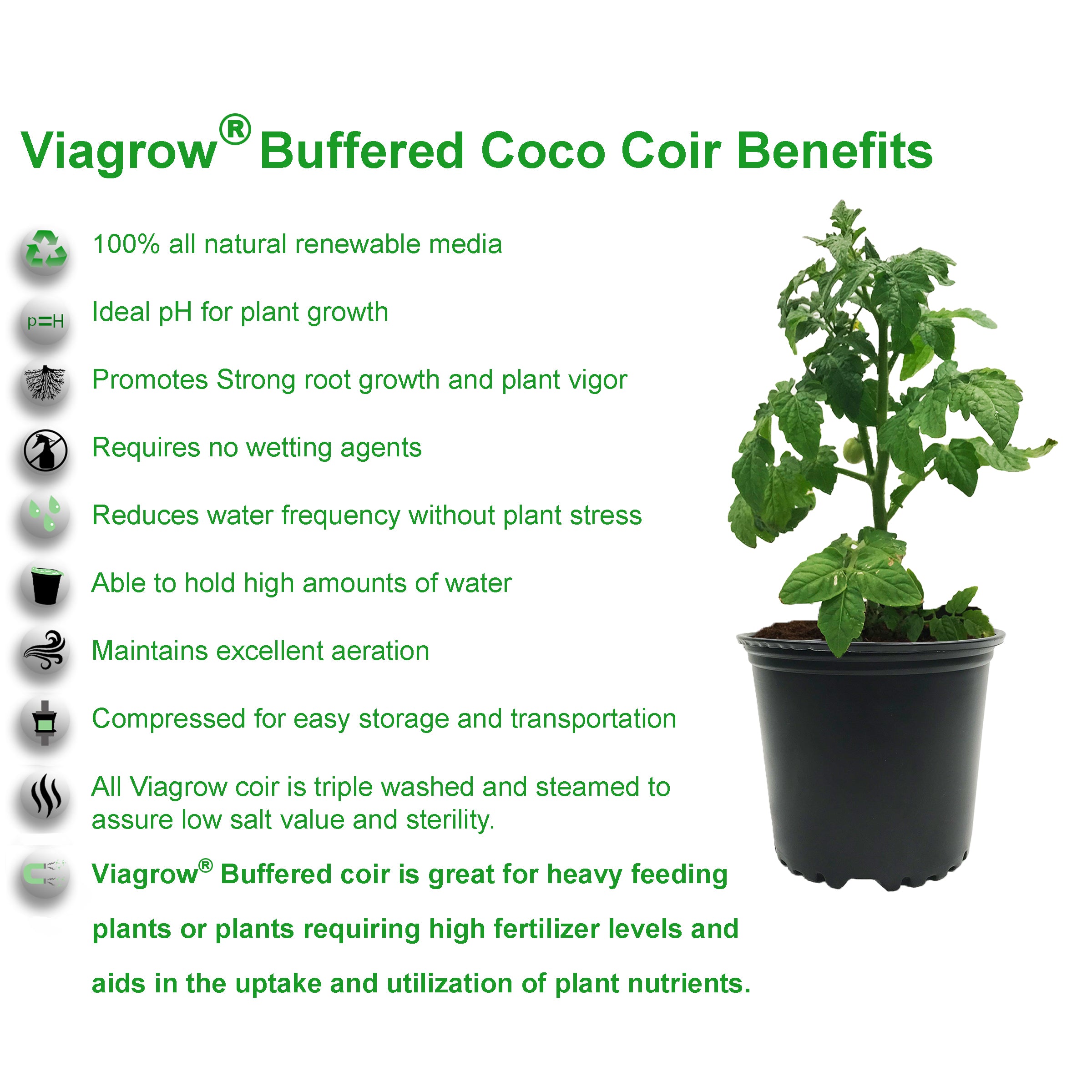 Viagrow 5 kg (11 lb.) Buffered Compressed Coconut Coir Premium Grow Media 