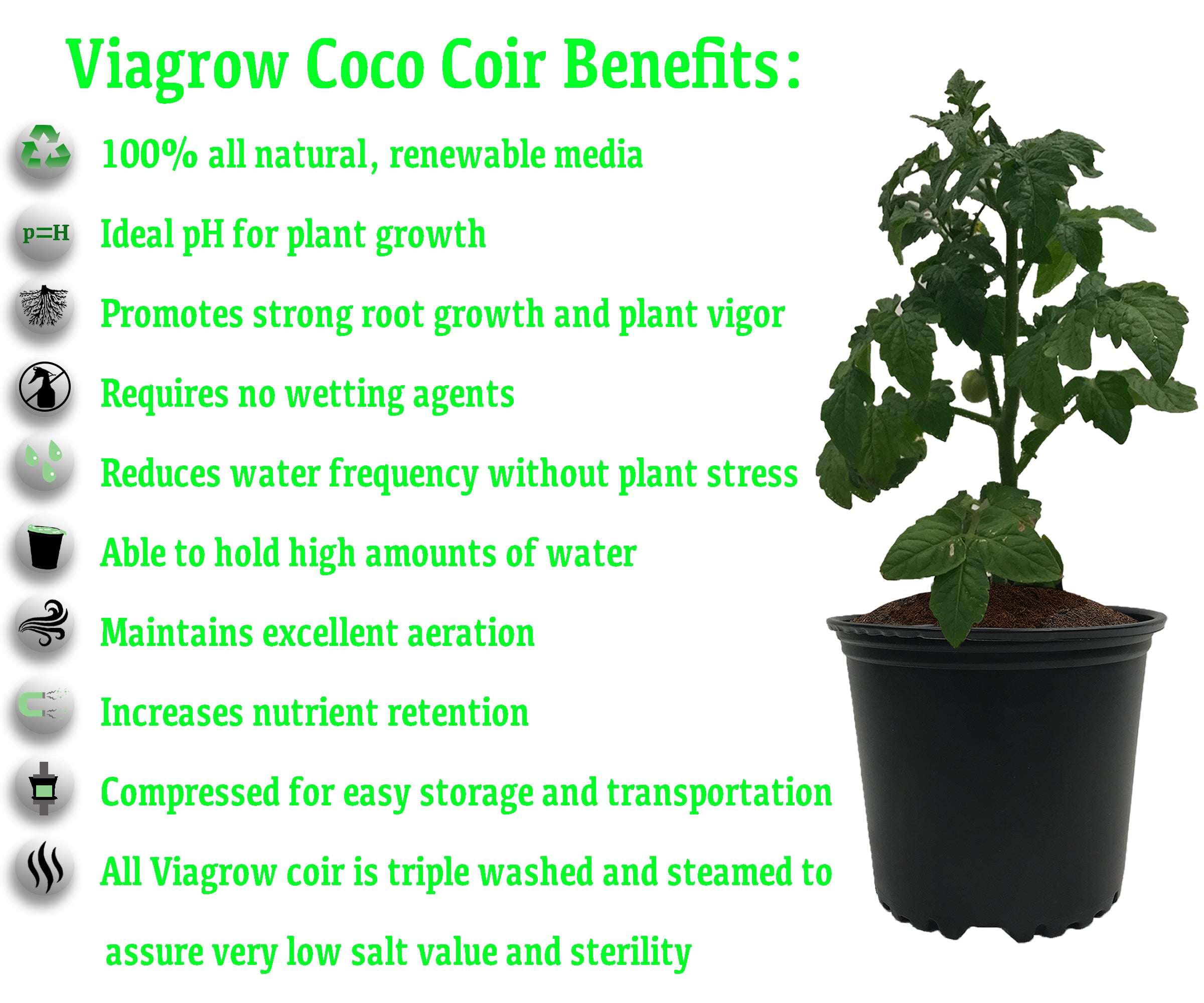 Viagrow 5 kg (11 lb.) OMRI Organic Compressed Coconut Coir Premium Grow Media